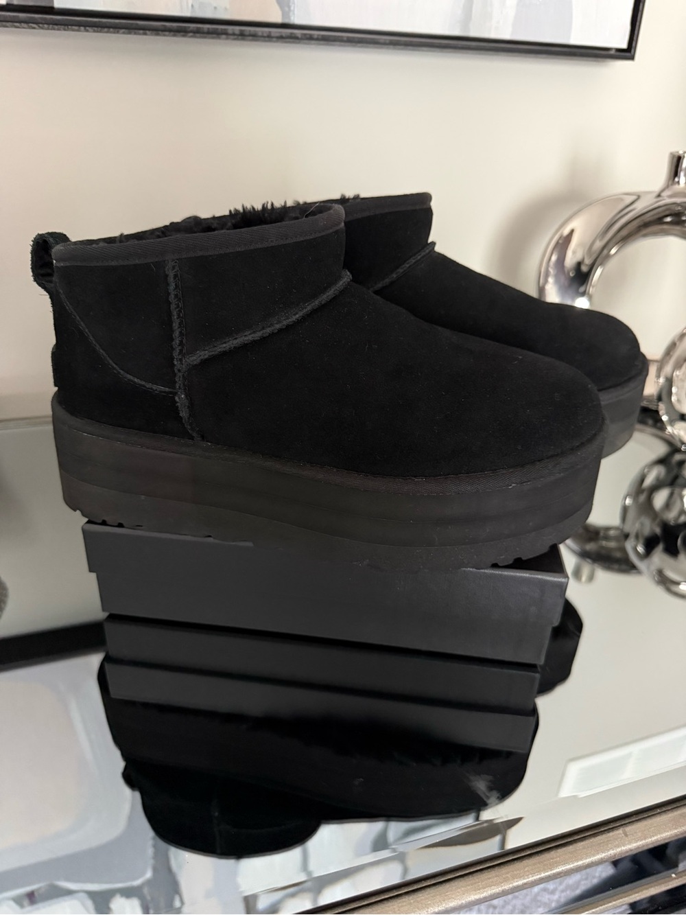 UGG Classic Black Suede Platform Short Booties